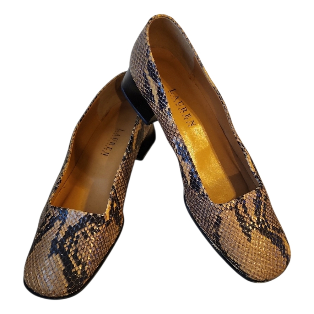 Lauren Ralph Lauren Womens Snake Skin Classic Block Heel Pumps Size 8B